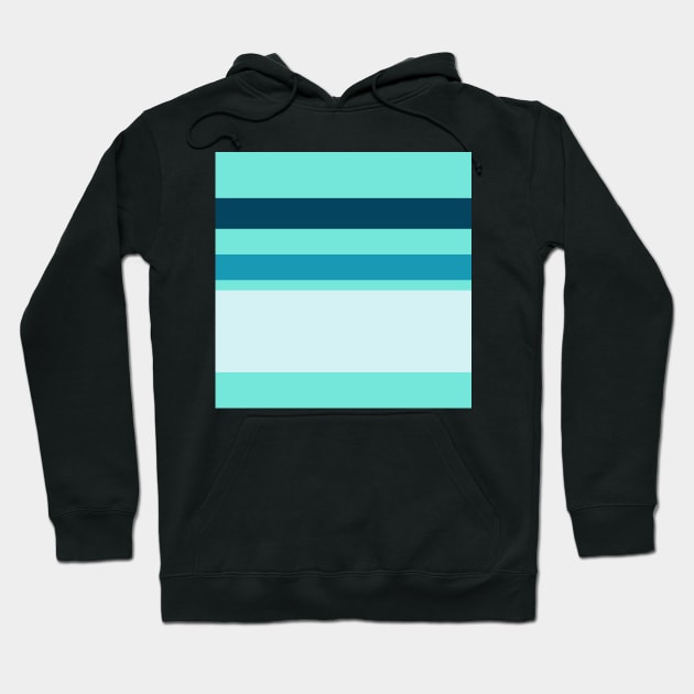 A peerless pattern of Water, Sky Blue (Crayola), Blue-Green and Marine Blue stripes. Hoodie by Sociable Stripes